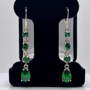 6.6ctw Multi Cut Lab Emerald Earrings Drop Dangle 2” Teardrop